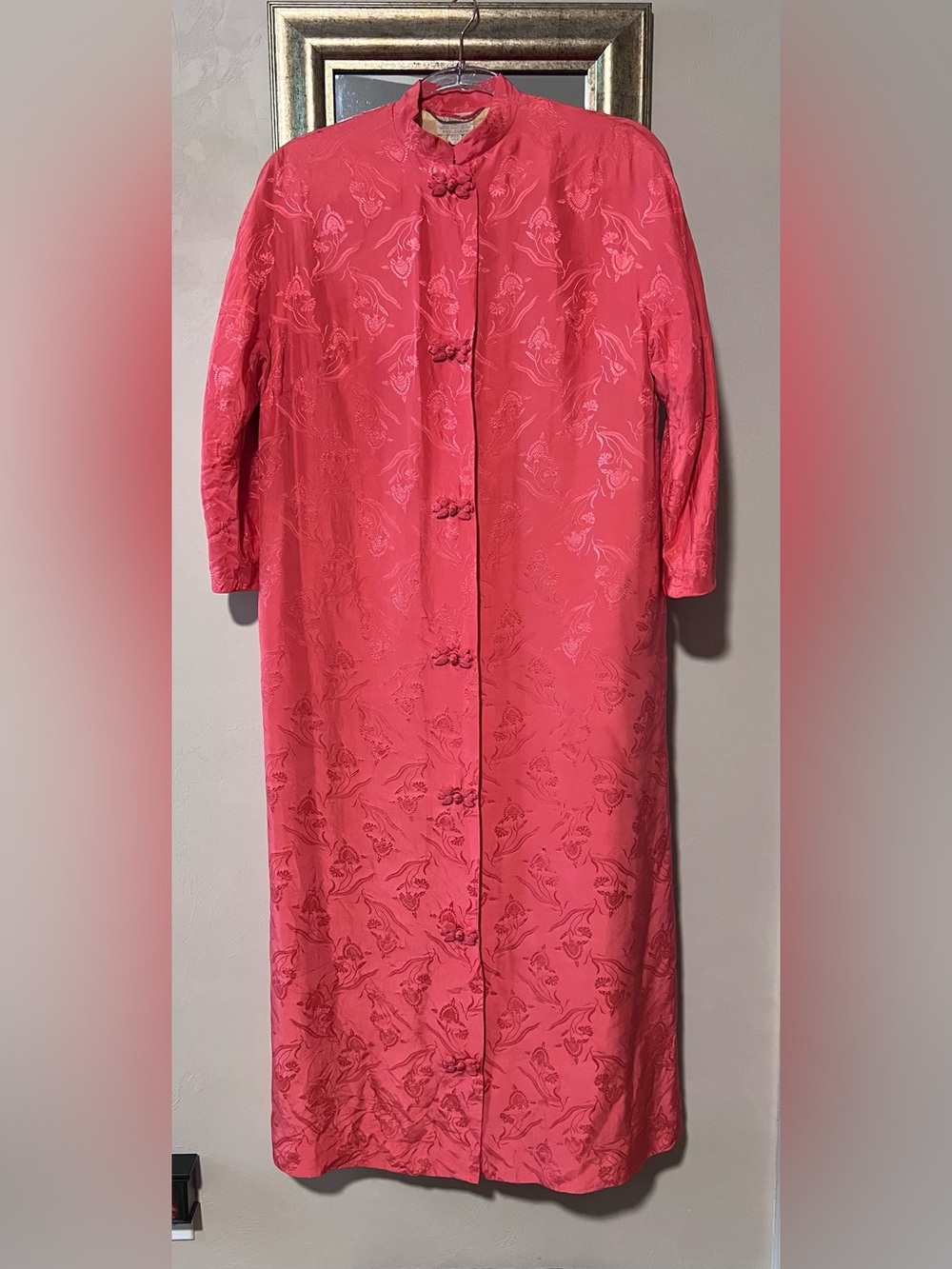 VTG 50s/60s Dynasty Hong Kong 100% Silk Dressing Gown Robe Jacquard Mandarin MED